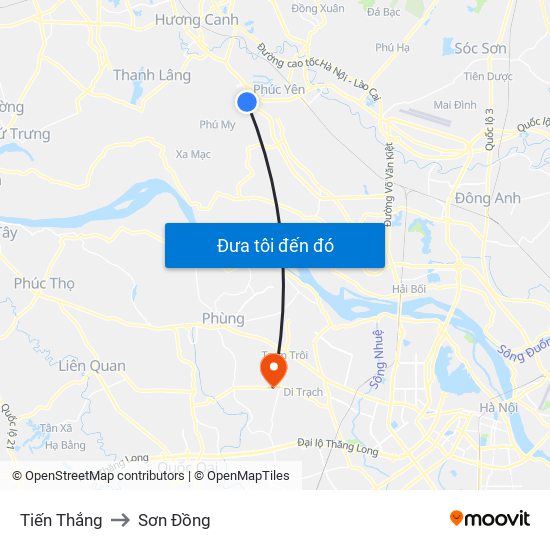 Tiến Thắng to Sơn Đồng map