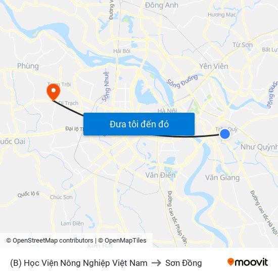 (B) Học Viện Nông Nghiệp Việt Nam to Sơn Đồng map