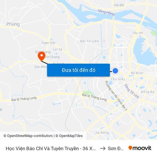 Học Viện Báo Chí Và Tuyên Truyền - 36 Xuân Thủy to Sơn Đồng map