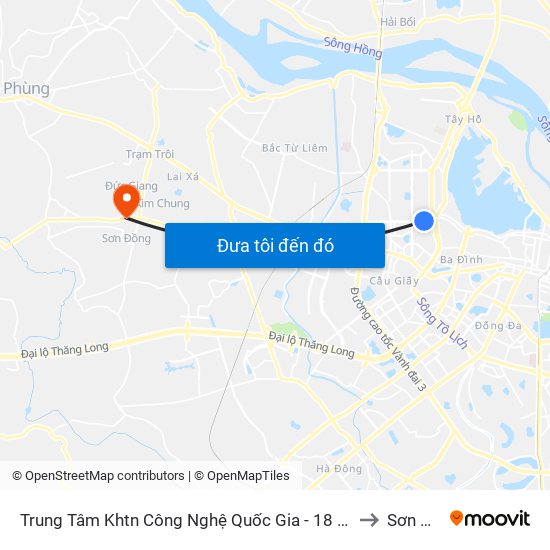 Trung Tâm Khtn Công Nghệ Quốc Gia - 18 Hoàng Quốc Việt to Sơn Đồng map