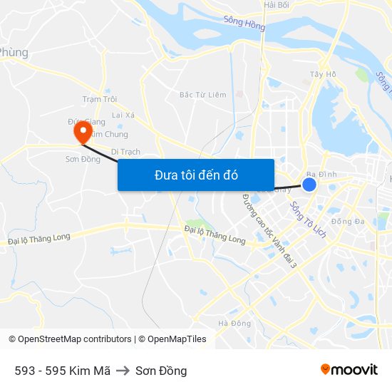 593 - 595 Kim Mã to Sơn Đồng map