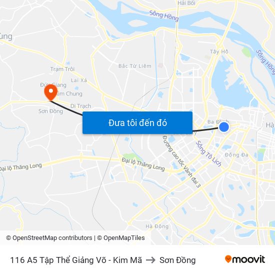 116 A5 Tập Thể Giảng Võ - Kim Mã to Sơn Đồng map