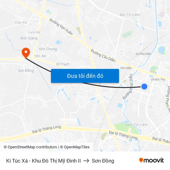 Kí Túc Xá - Khu Đô Thị Mỹ Đình II to Sơn Đồng map