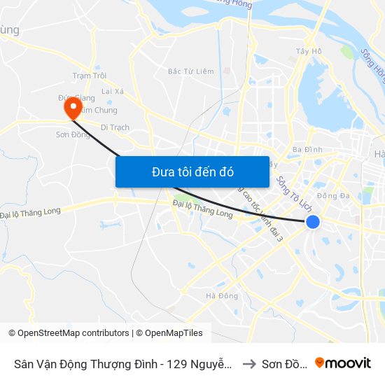 Sân Vận Động Thượng Đình - 129 Nguyễn Trãi to Sơn Đồng map