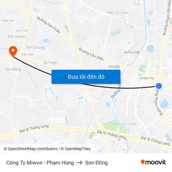 Công Ty Miwon - Phạm Hùng to Sơn Đồng map