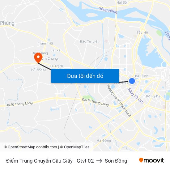 Điểm Trung Chuyển Cầu Giấy - Gtvt 02 to Sơn Đồng map