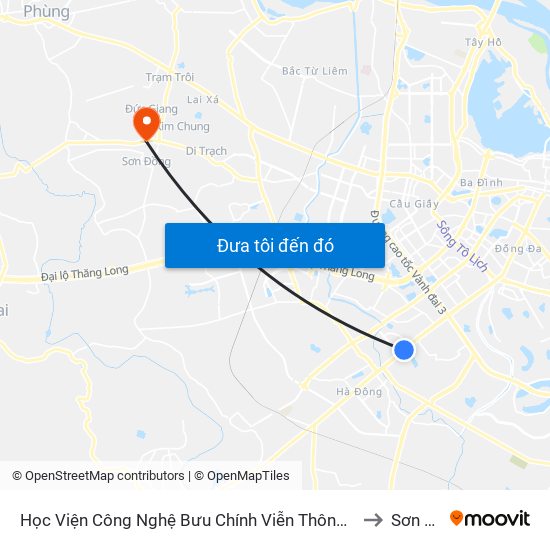 Học Viện Công Nghệ Bưu Chính Viễn Thông - Trần Phú (Hà Đông) to Sơn Đồng map