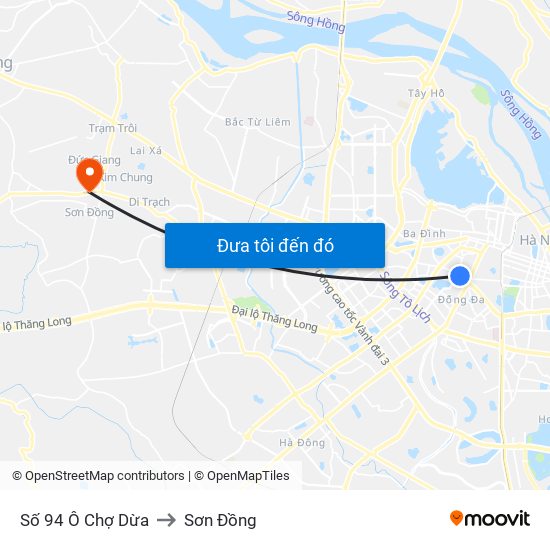 Số 94 Ô Chợ Dừa to Sơn Đồng map