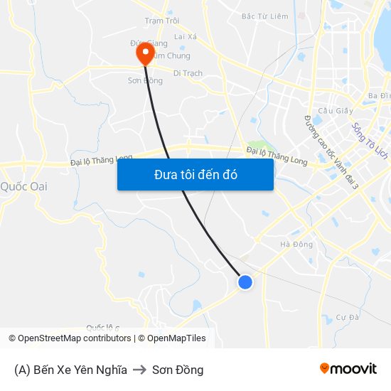 (A) Bến Xe Yên Nghĩa to Sơn Đồng map