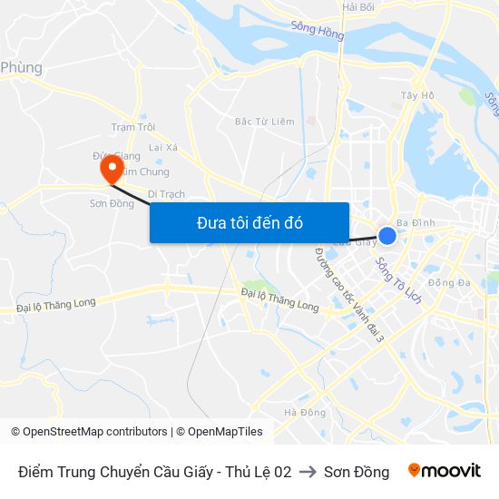 Điểm Trung Chuyển Cầu Giấy - Thủ Lệ 02 to Sơn Đồng map