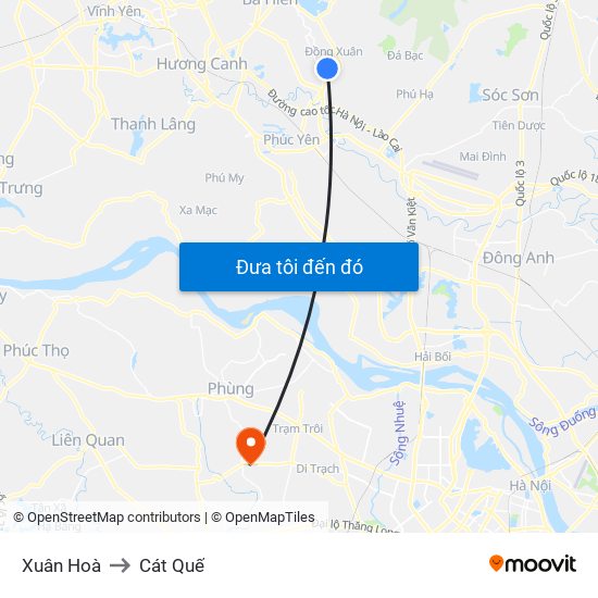 Xuân Hoà to Cát Quế map