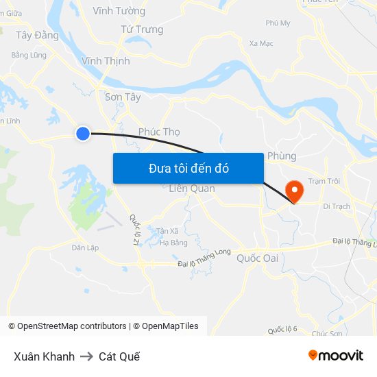 Xuân Khanh to Cát Quế map