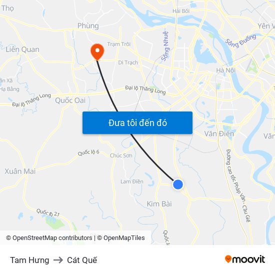 Tam Hưng to Cát Quế map