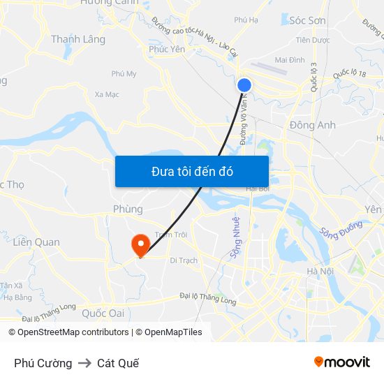 Phú Cường to Cát Quế map