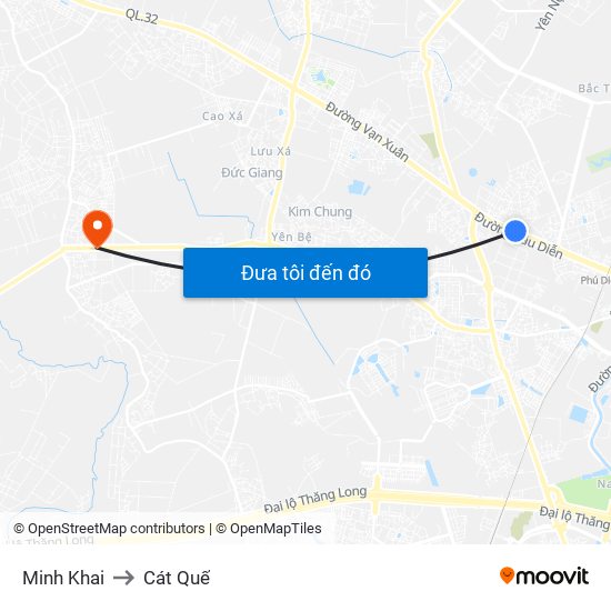 Minh Khai to Cát Quế map