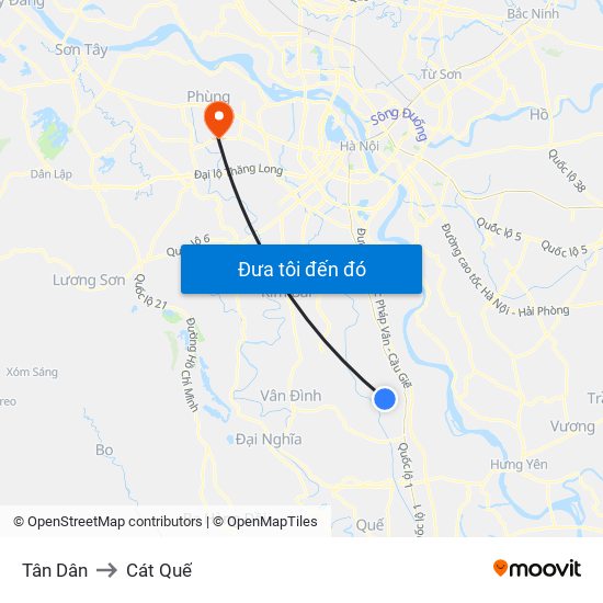 Tân Dân to Cát Quế map