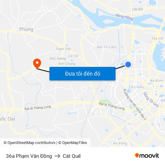 36a Phạm Văn Đồng to Cát Quế map