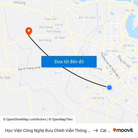 Học Viện Công Nghệ Bưu Chính Viễn Thông - Trần Phú (Hà Đông) to Cát Quế map