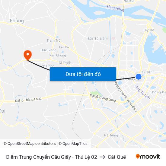 Điểm Trung Chuyển Cầu Giấy - Thủ Lệ 02 to Cát Quế map