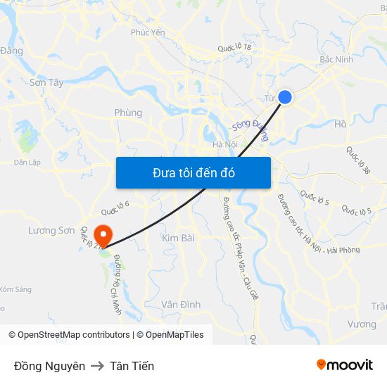 Đồng Nguyên to Tân Tiến map