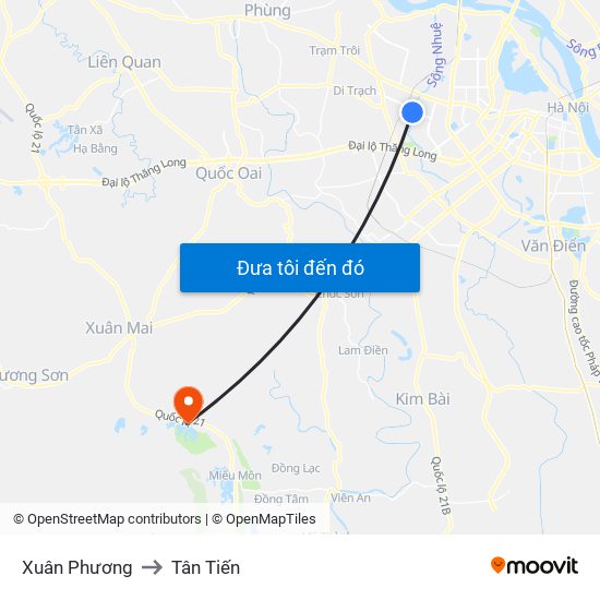 Xuân Phương to Tân Tiến map