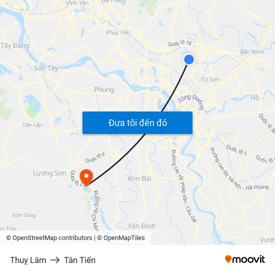 Thuỵ Lâm to Tân Tiến map