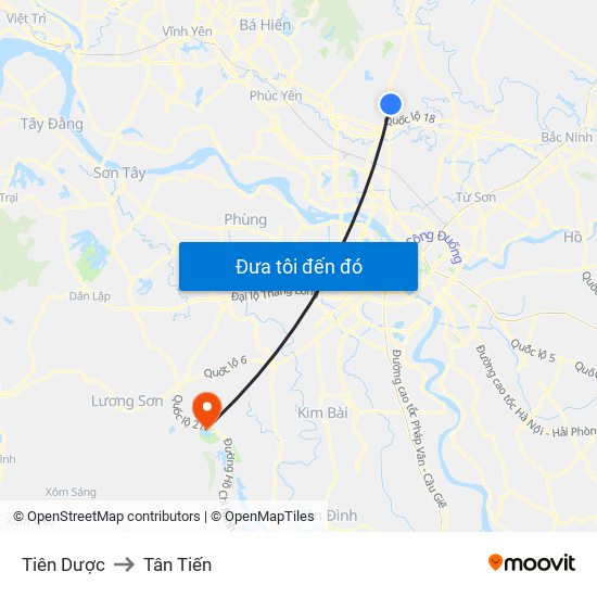 Tiên Dược to Tân Tiến map