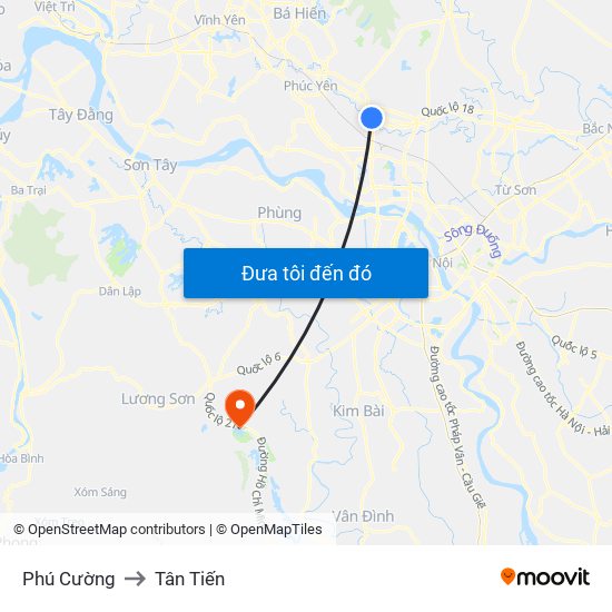 Phú Cường to Tân Tiến map