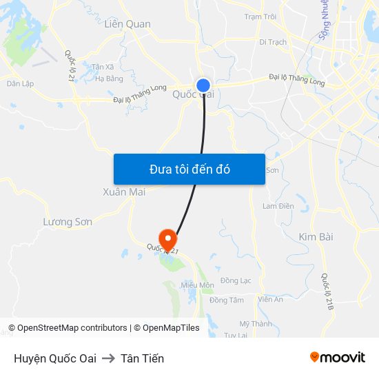 Huyện Quốc Oai to Tân Tiến map