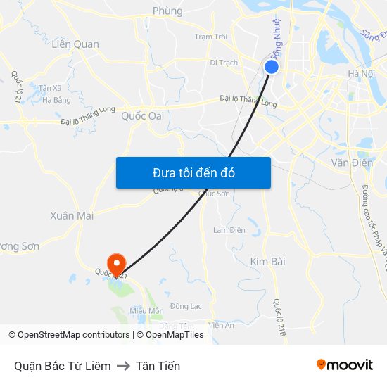 Quận Bắc Từ Liêm to Tân Tiến map