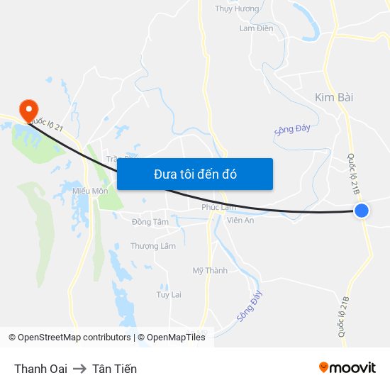 Thanh Oai to Tân Tiến map
