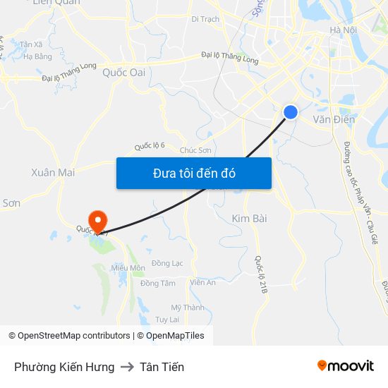 Phường Kiến Hưng to Tân Tiến map