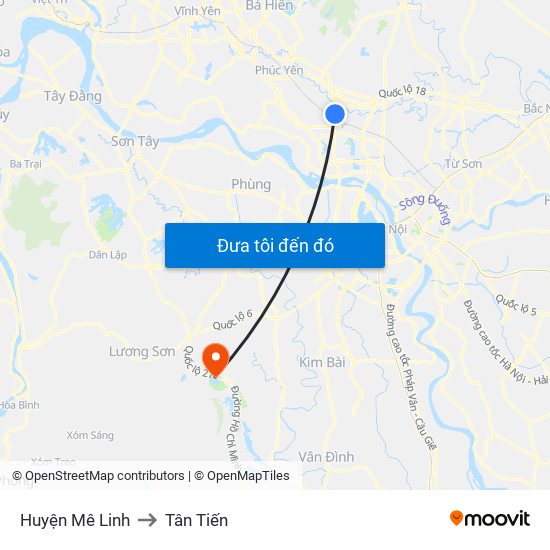 Huyện Mê Linh to Tân Tiến map