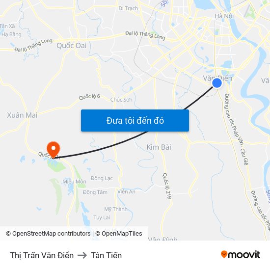 Thị Trấn Văn Điển to Tân Tiến map