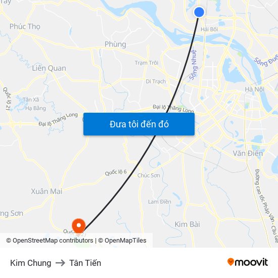 Kim Chung to Tân Tiến map