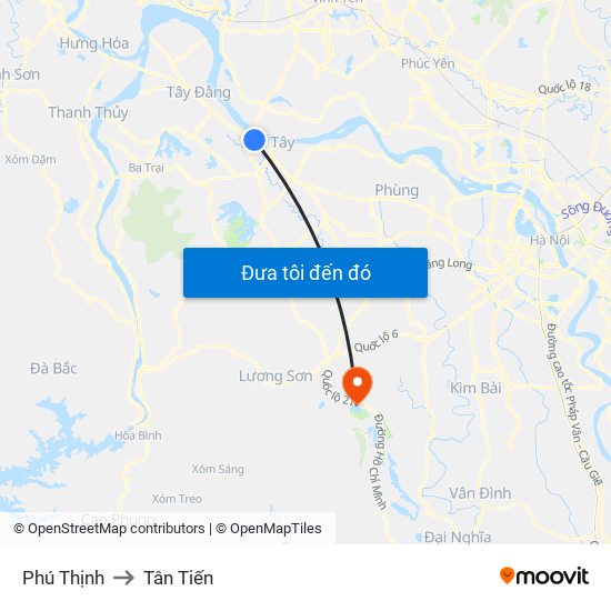 Phú Thịnh to Tân Tiến map