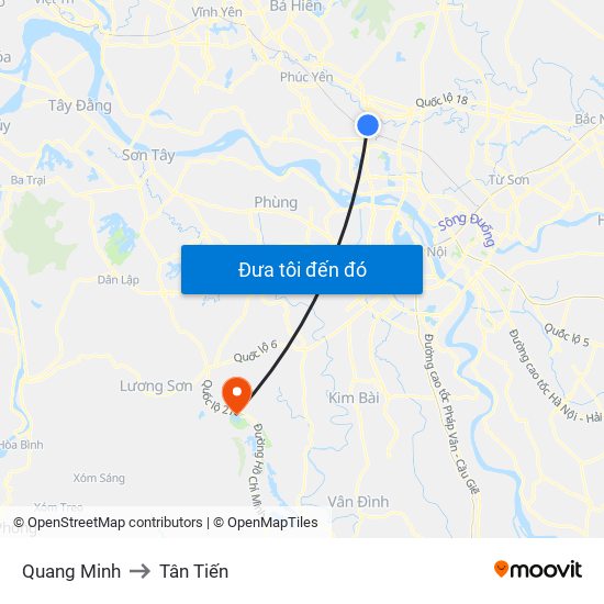 Quang Minh to Tân Tiến map