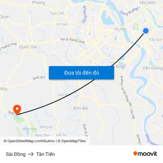 Sài Đồng to Tân Tiến map