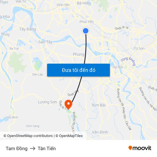 Tam Đồng to Tân Tiến map