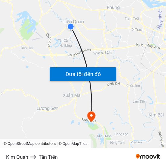 Kim Quan to Tân Tiến map