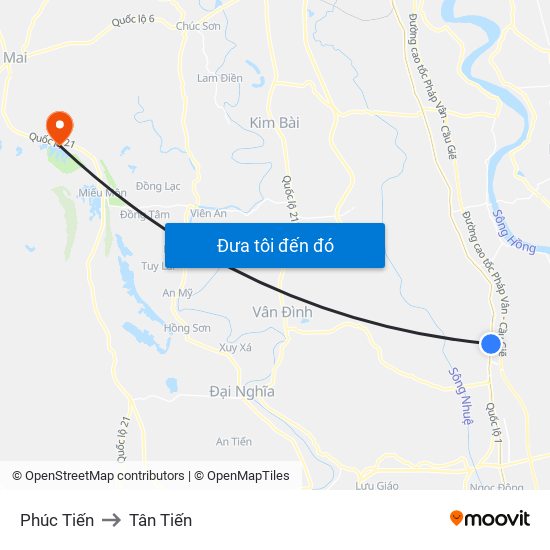 Phúc Tiến to Tân Tiến map