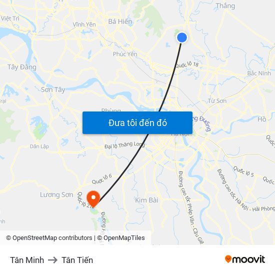 Tân Minh to Tân Tiến map