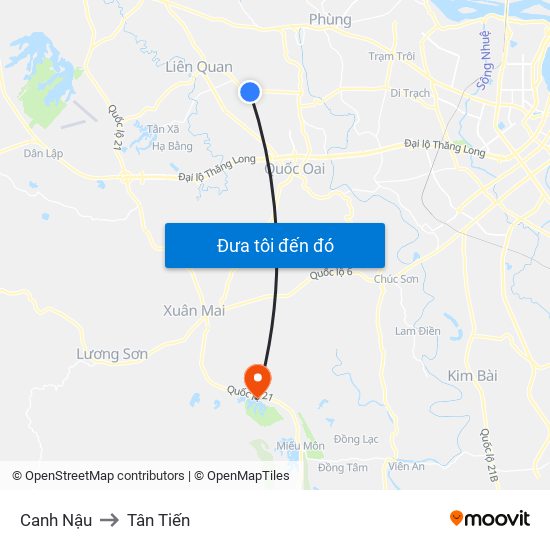 Canh Nậu to Tân Tiến map