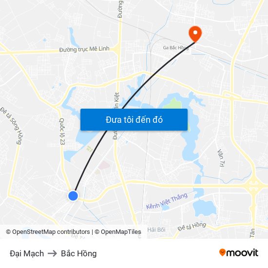 Đại Mạch to Bắc Hồng map