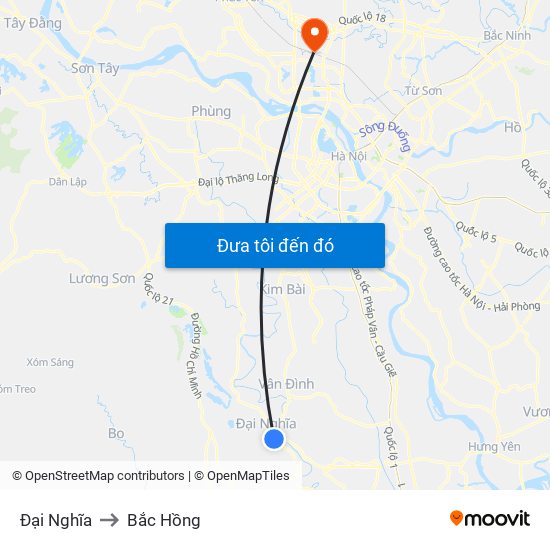 Đại Nghĩa to Bắc Hồng map