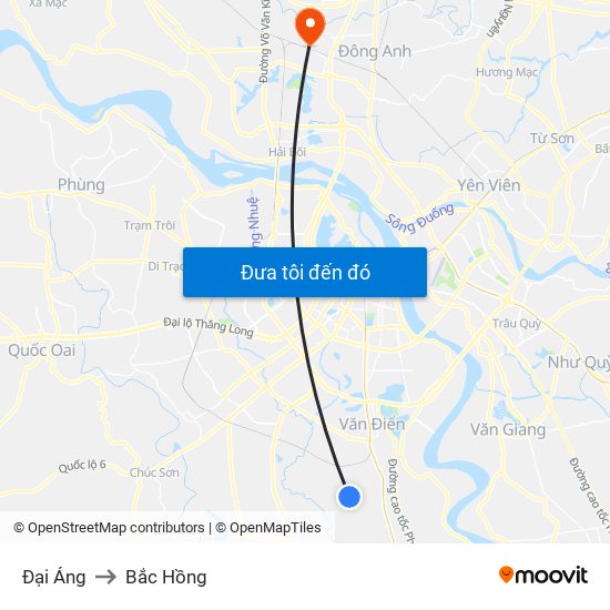 Đại Áng to Bắc Hồng map