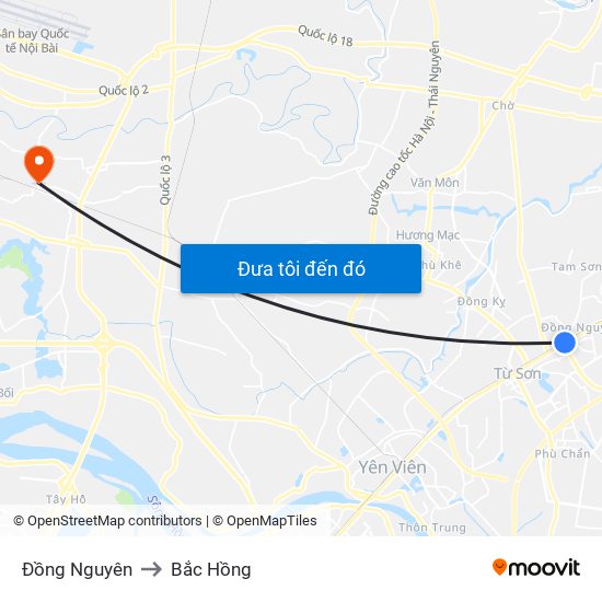 Đồng Nguyên to Bắc Hồng map