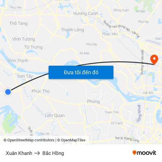 Xuân Khanh to Bắc Hồng map