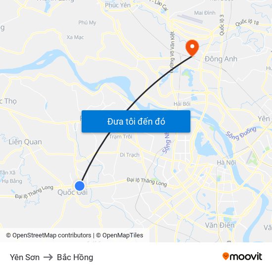 Yên Sơn to Bắc Hồng map