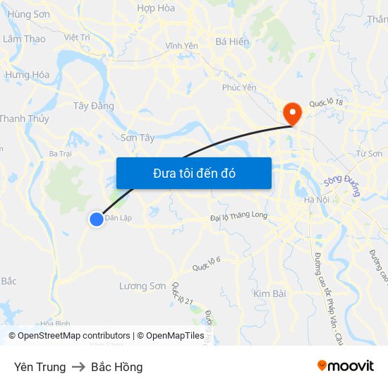 Yên Trung to Bắc Hồng map